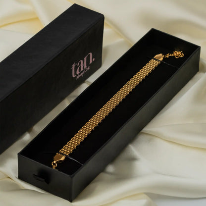 Tanstore gold mesh link bracelet for women, adjustable golden wristband.