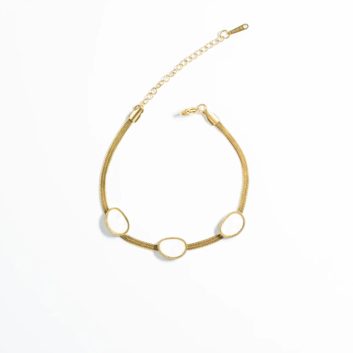 Minimalist gold flat chain bracelet with white stone charms