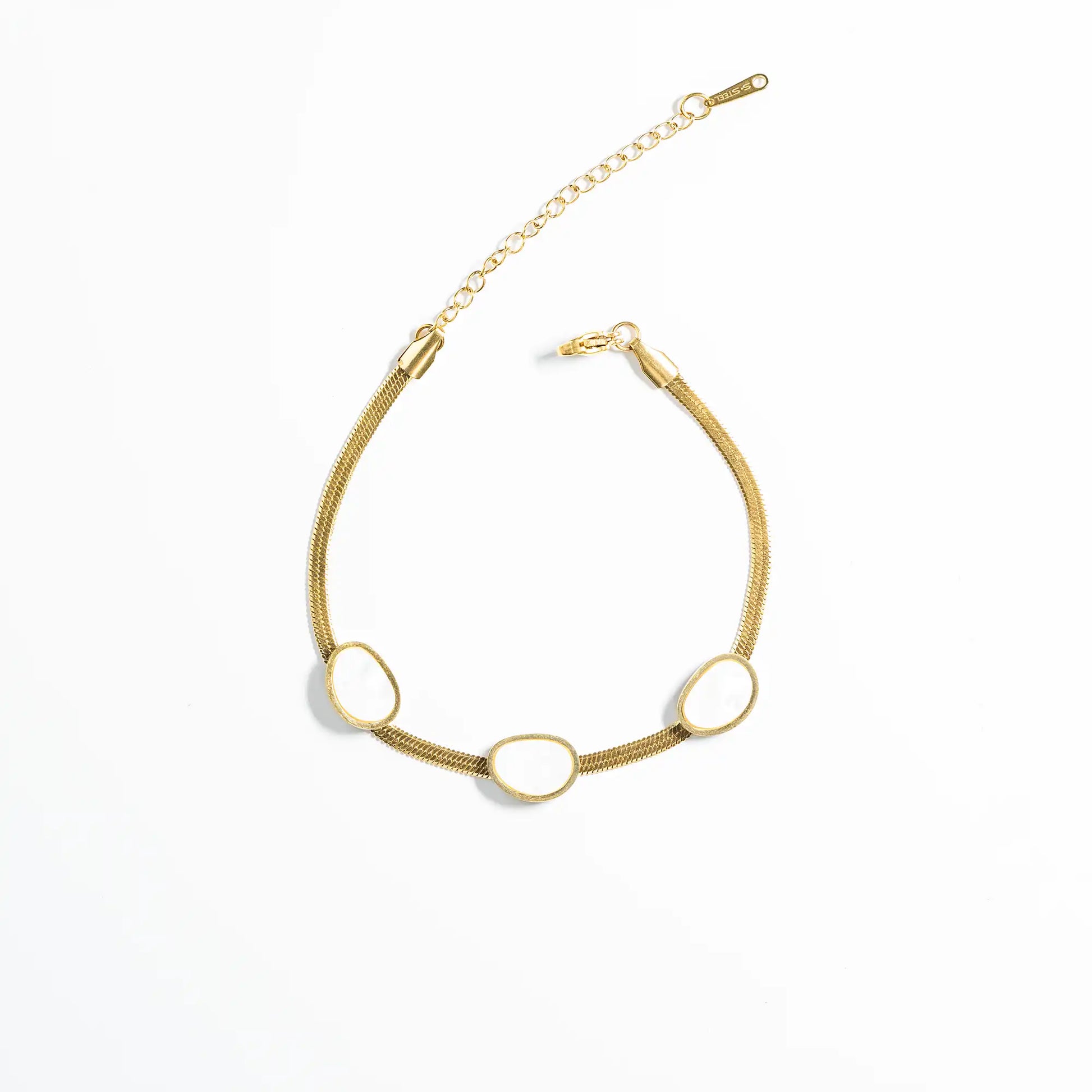 Minimalist gold flat chain bracelet with white stone charms
