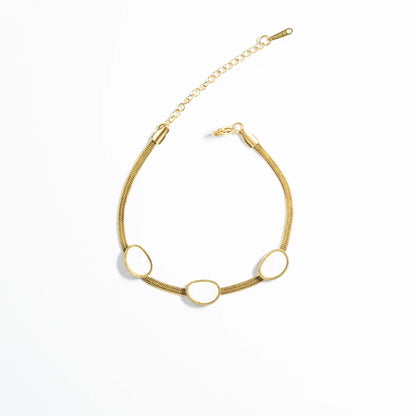 Minimalist gold flat chain bracelet with white stone charms