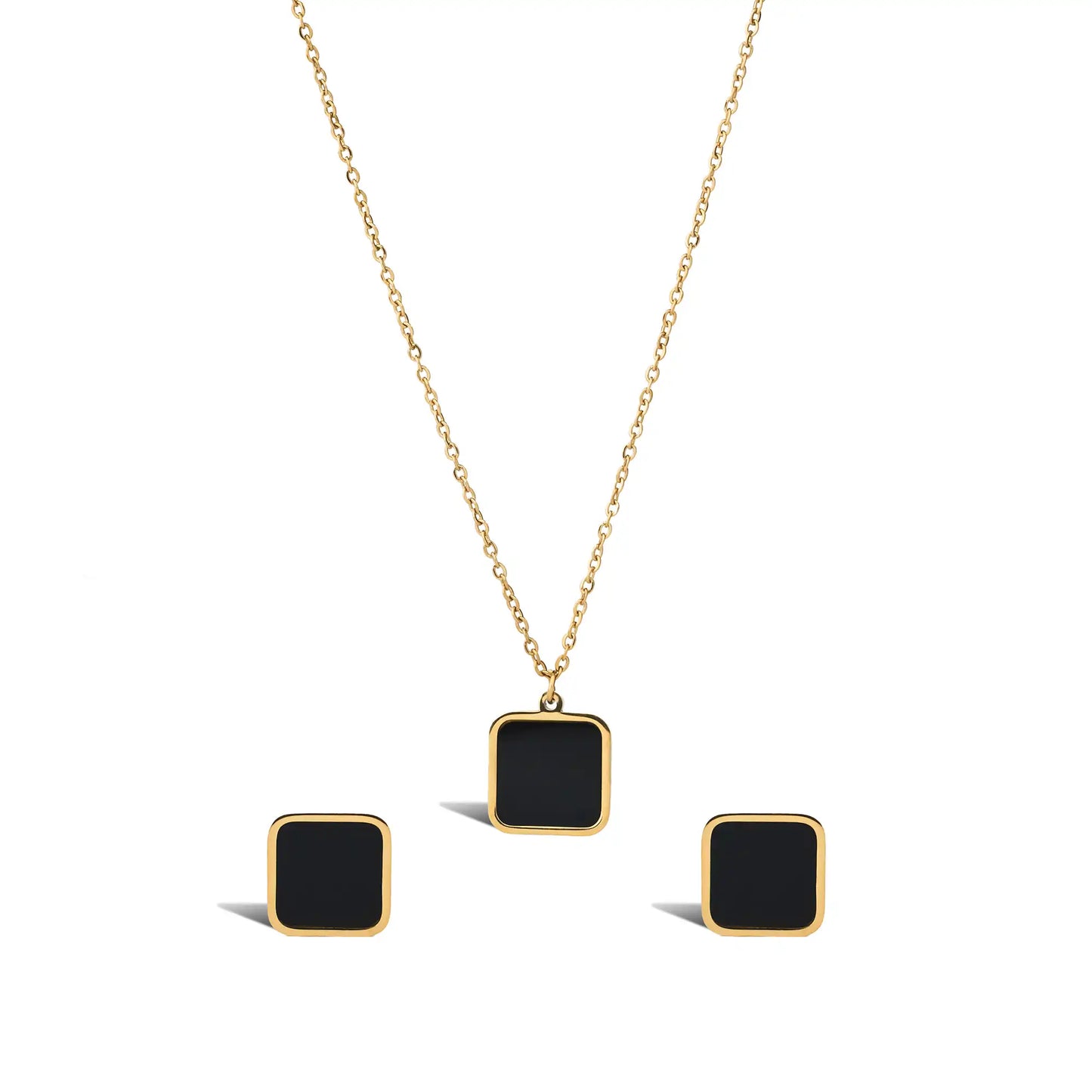 Midnight Luxe- Gold Square Pendant Set