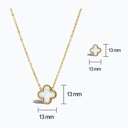 Elegant Clover Pendant Set - White