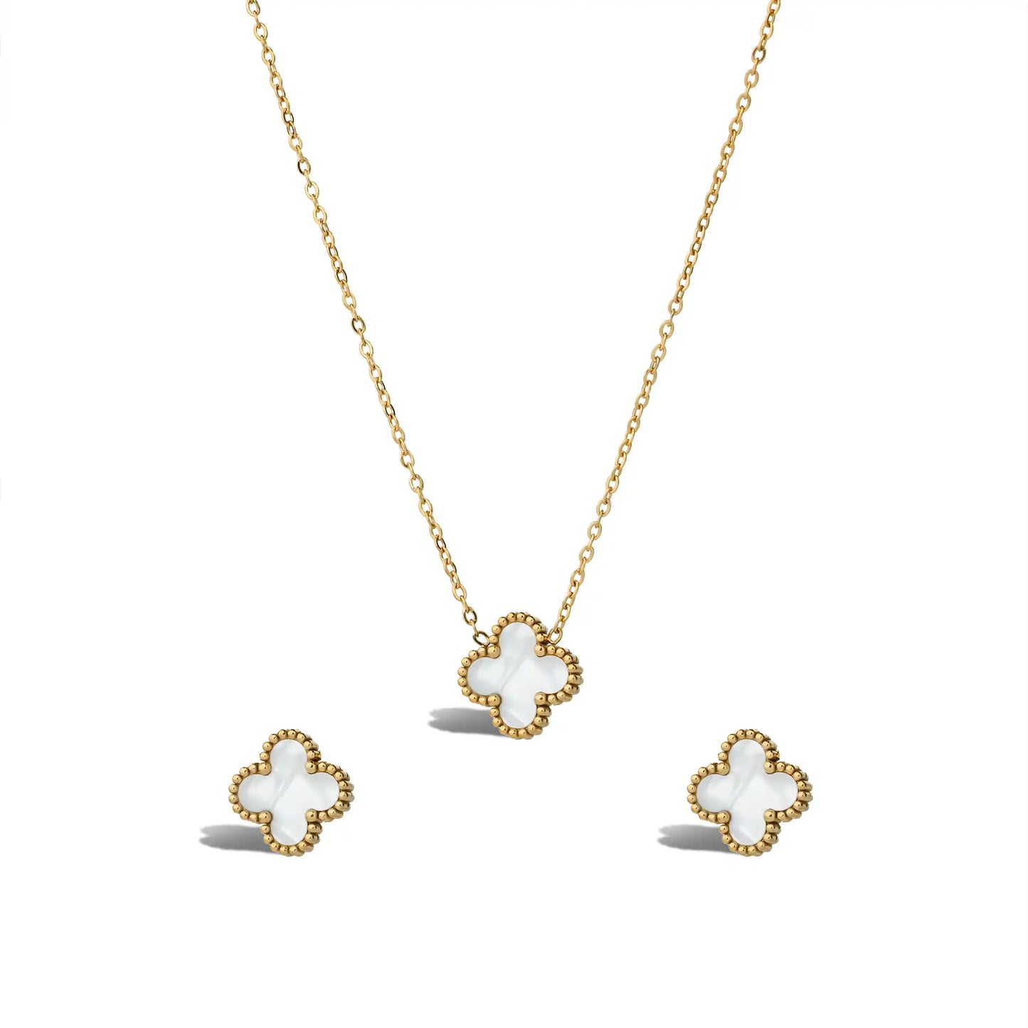 Elegant Clover Pendant Set - White