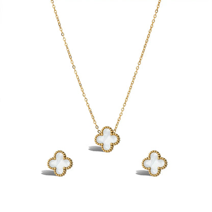 Elegant Clover Pendant Set - White