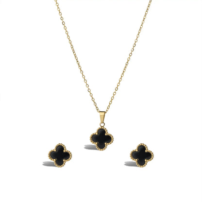 Noir Clover Pendant Set - Black
