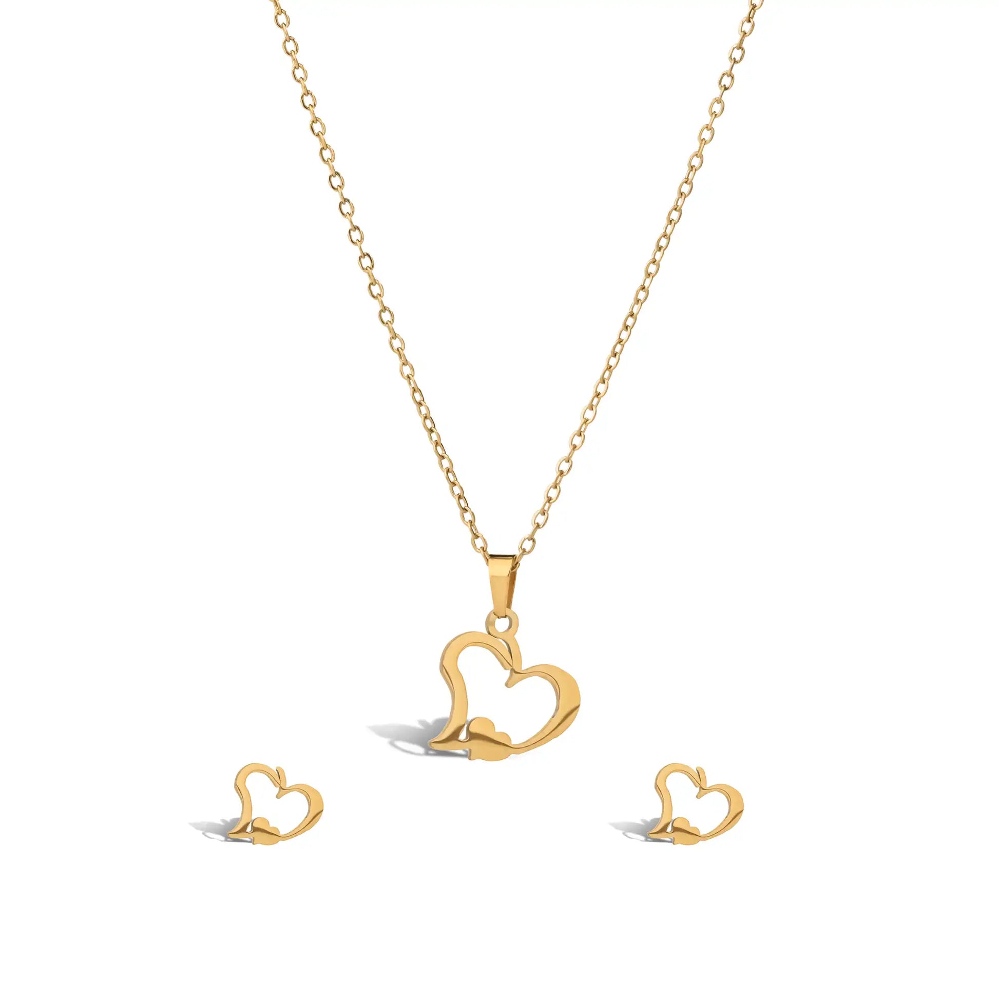 Dainty gold plated open heart jewelry set for women, minimalist romantic gift idea