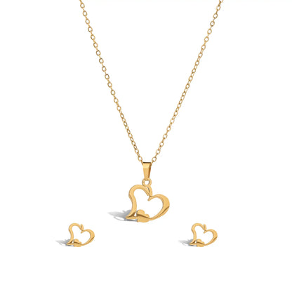 Dainty gold plated open heart jewelry set for women, minimalist romantic gift idea