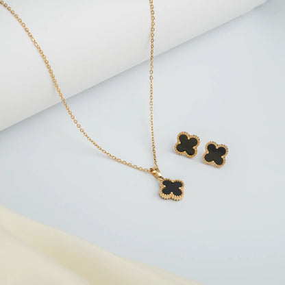 golden necklace clover pendant and studs set