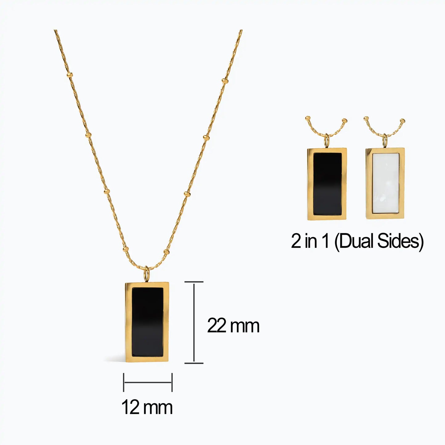 black and white dual side pendant with golden chain