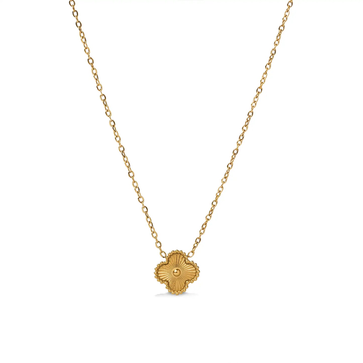 gold necklace with clover pendant and chain