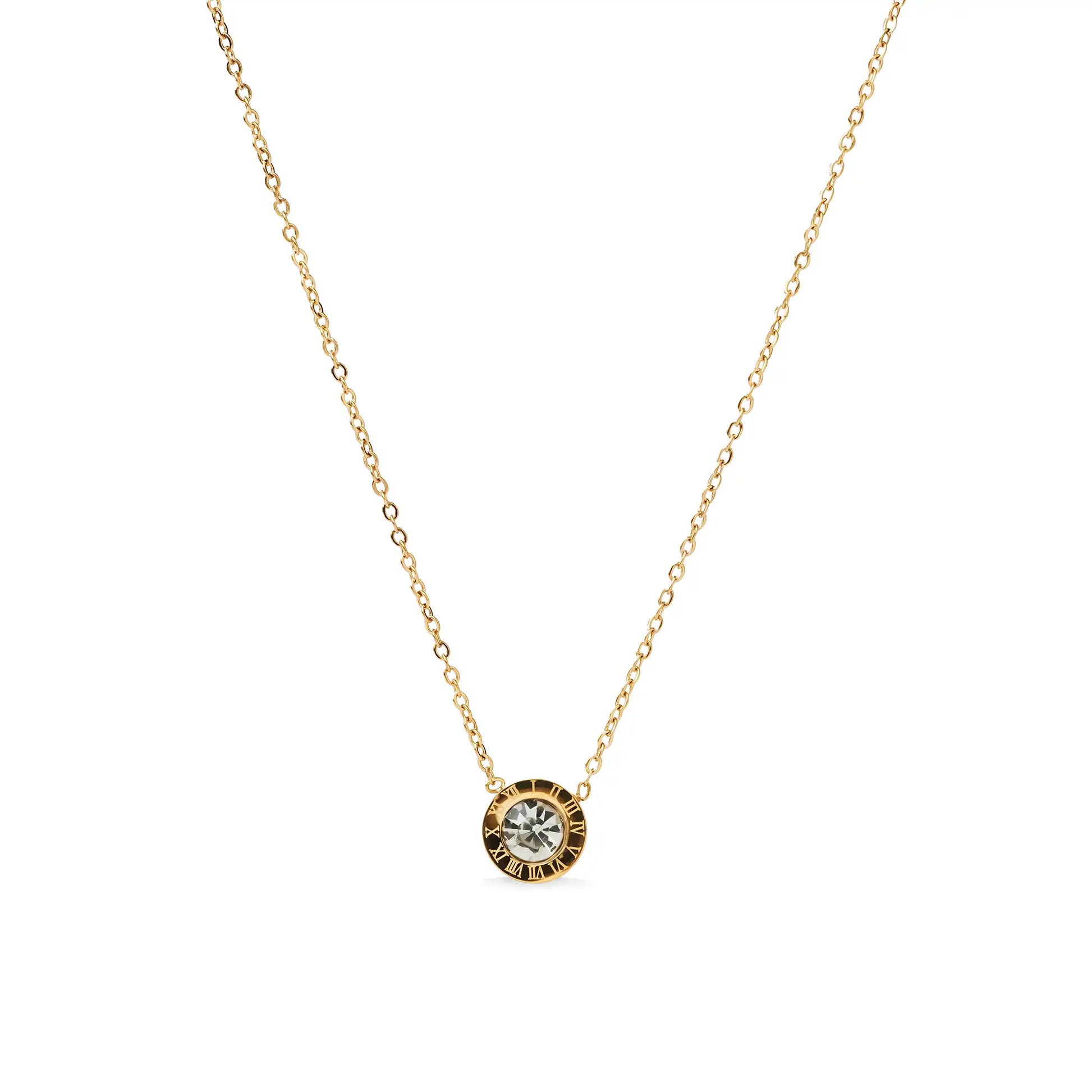 small gold zircon stone pendant with chain