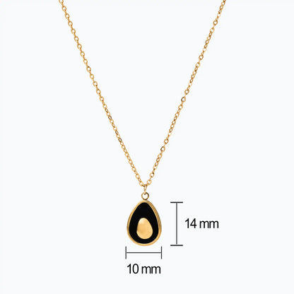gold necklace with black teardrop pendant and chain