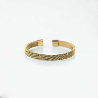 Gold mesh cuff bracelet for women with smooth end caps