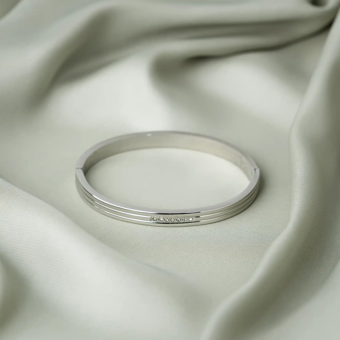 elegant silver cuff bracelet for women with zircon studs