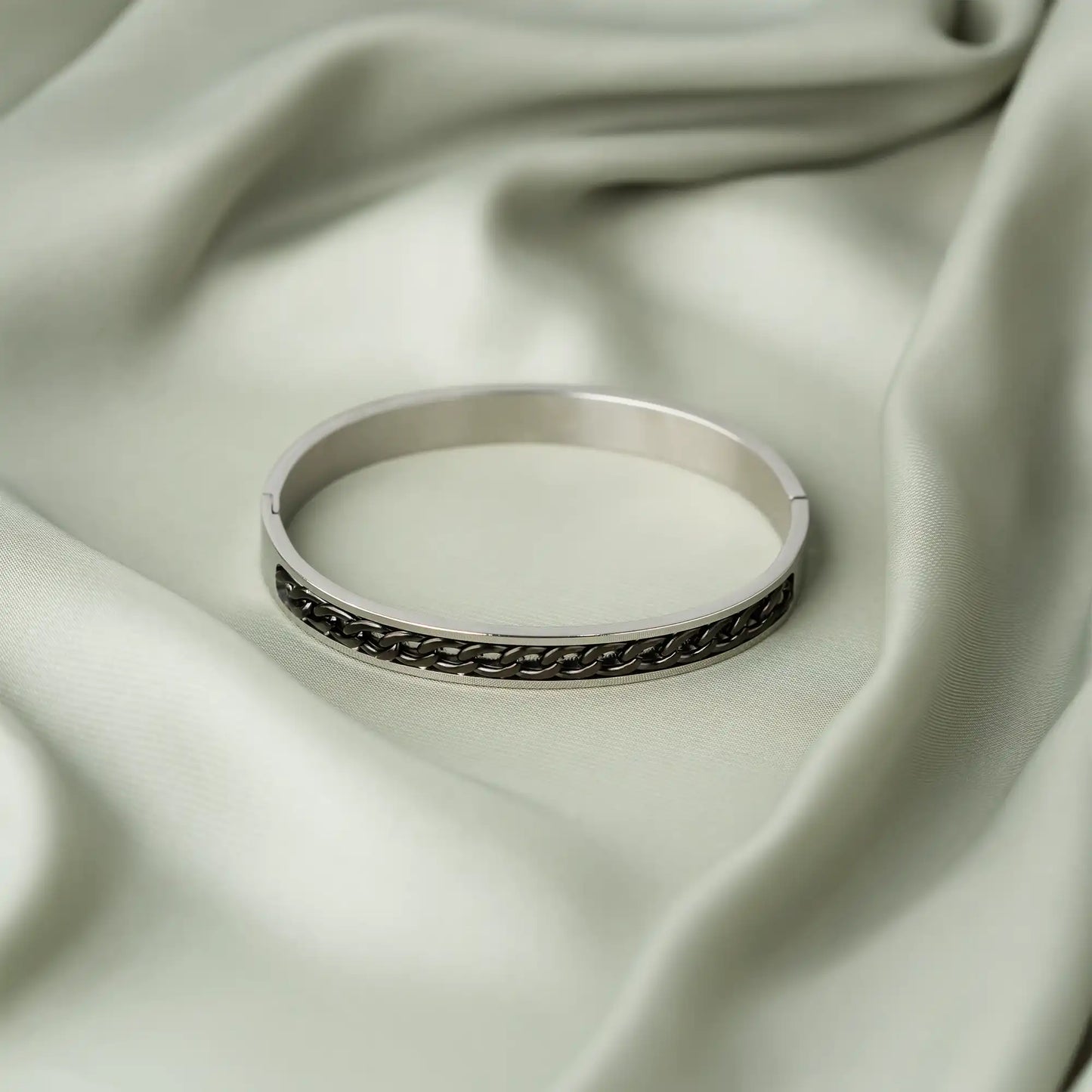 stainless steel silver and black cuff bracelet for men