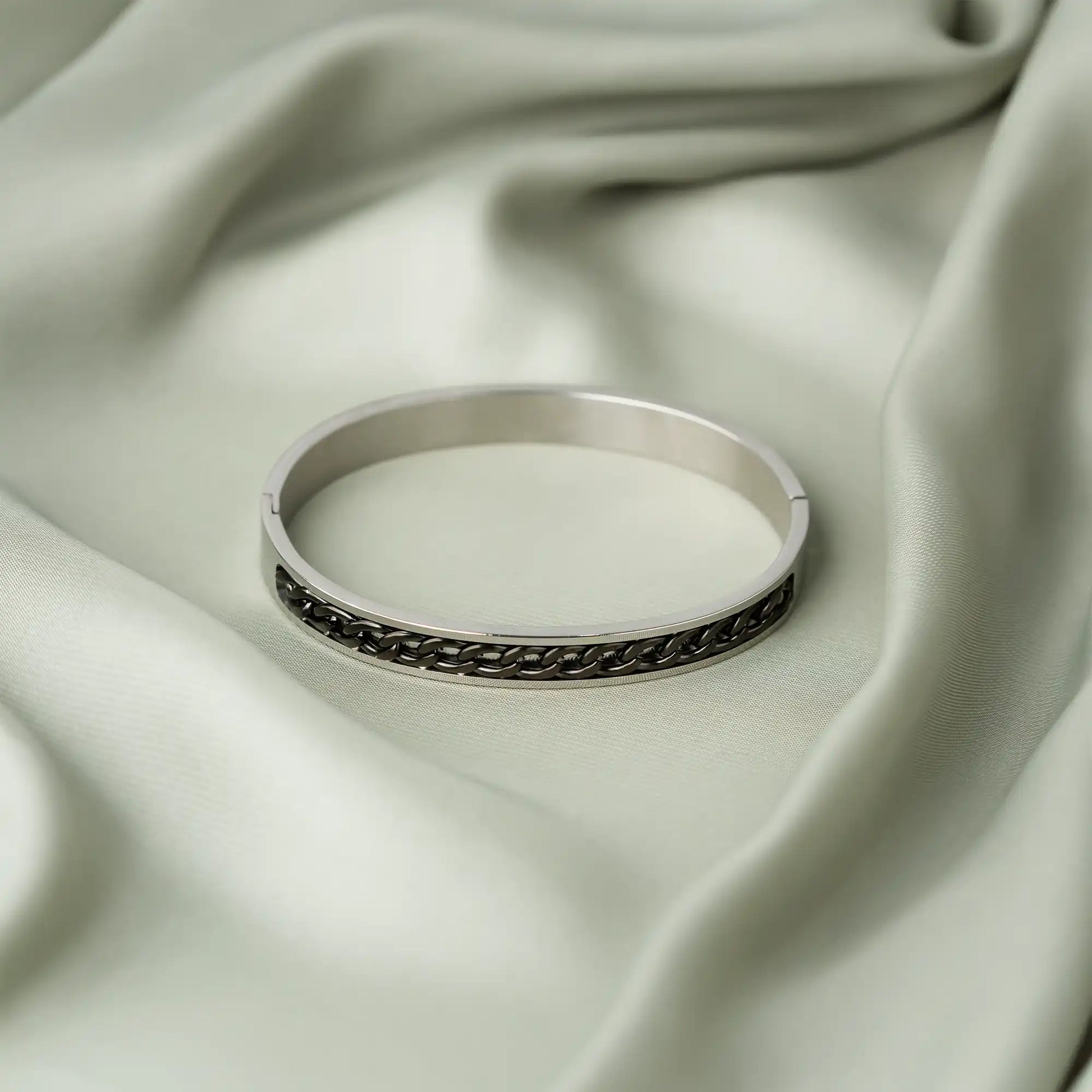 stainless steel silver and black cuff bracelet for men