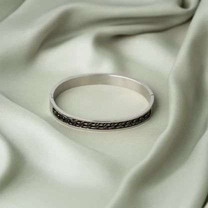 stainless steel silver and black cuff bracelet for men