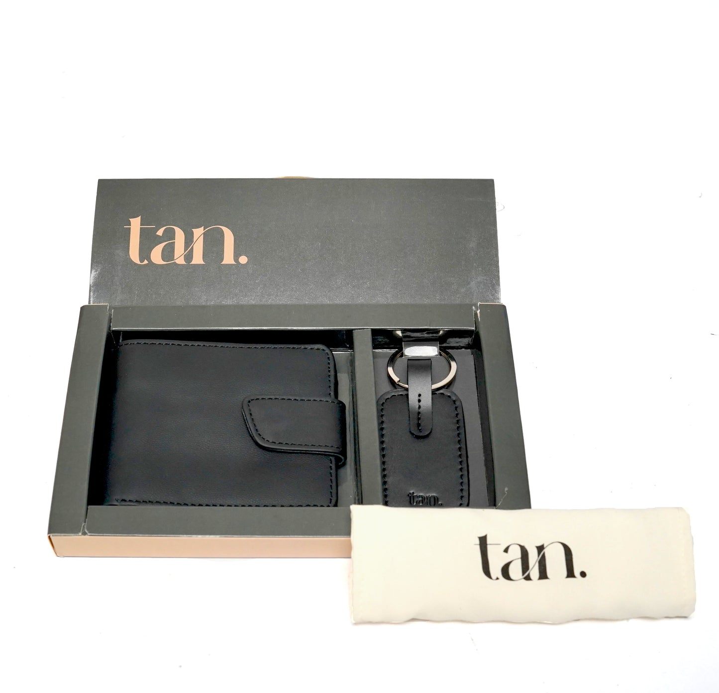 black leather wallet and keychain gift set for men by tan.