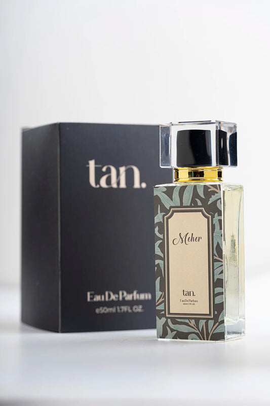 A 50ml (EDP) bottle of Meher perfume for women with tan. signature gift box - tanstore.pk